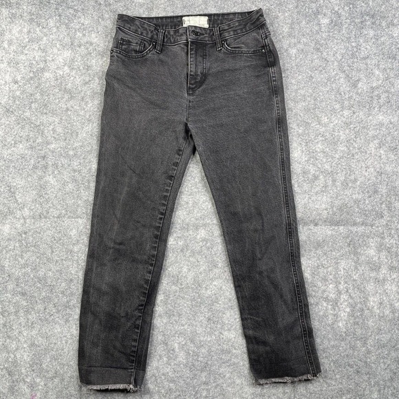 Free People Jeans Size 26 Cropped Black Washed Faded Fray Raw Hem - Picture 1 of 8